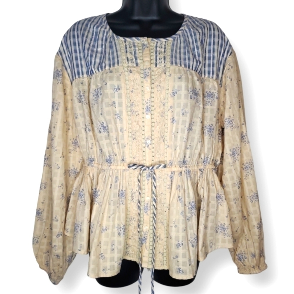 AMERICAN Eagle Dainty Floral Lace Detail Long-Sleeve Tie-Front Tunic Size S - Picture 2 of 3
